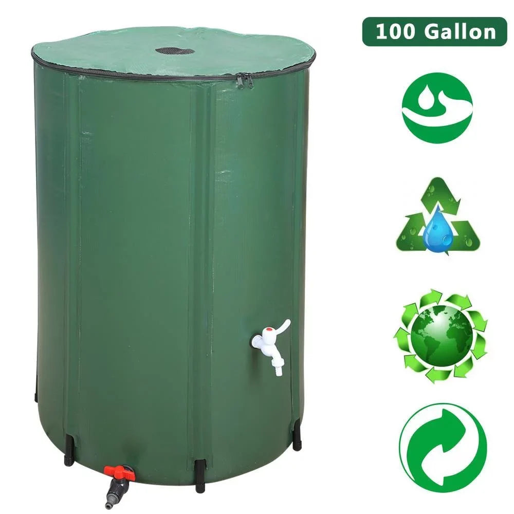 GoDecor 100 Gallon Rain Barrel Outdoor Patio Water Storage Barrel Green