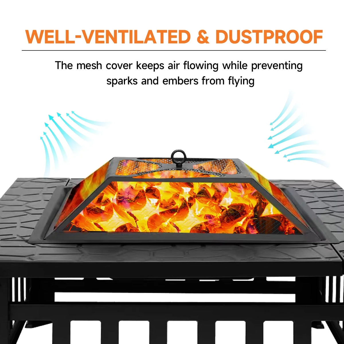 Games & Sports Expert 32" Heavy Duty Square Patio Wood Fire Pit Table with Spark Screen Cover, Log Grate, Waterproof Cover and Fire Poker for Outdoor Backyard, Garden, Bonfire