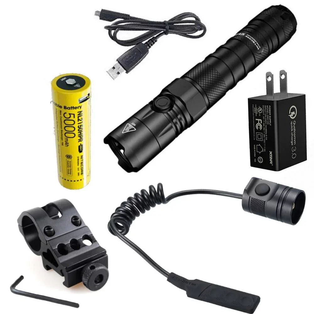 Nitecore New  Version  Flashlight - 1200 Lumens w/ Battery,  Cord, Offset Mount,  Pressure Switch,  and  3Amp Wall Adapter