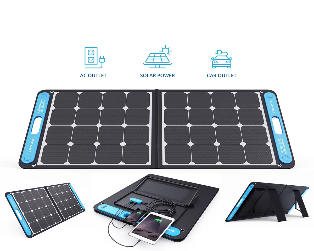 100 Watts SolarPower One Monocrystalline Portable Solar Panel with built-in - and - ports