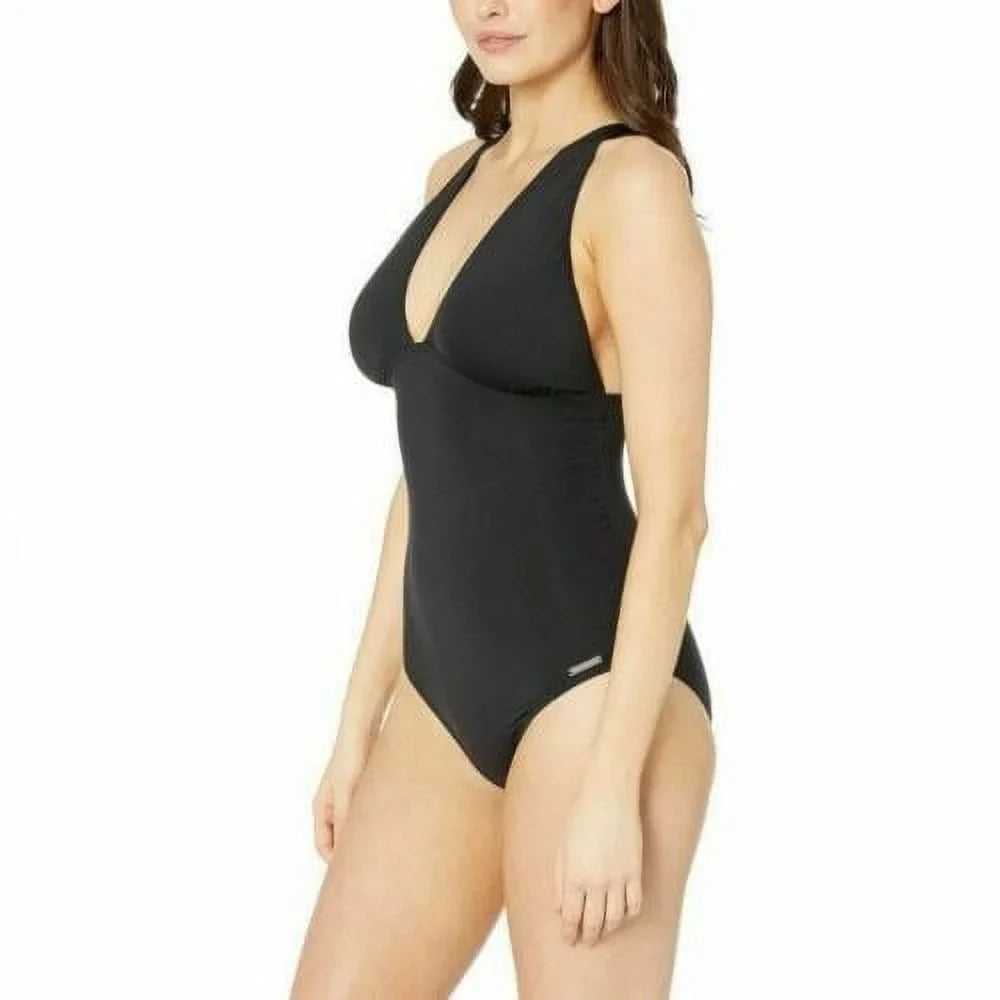 Michael Kors Women's Convertible Ruched One Piece Swimsuit Black Size 14