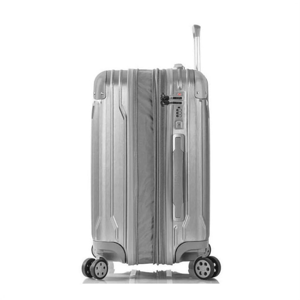 Heys Xtrak 21-Inch Lightweight,  Combination Lock, Expandable, Telescopic Handle System Carry-On Luggage with Spinner Wheels Silver