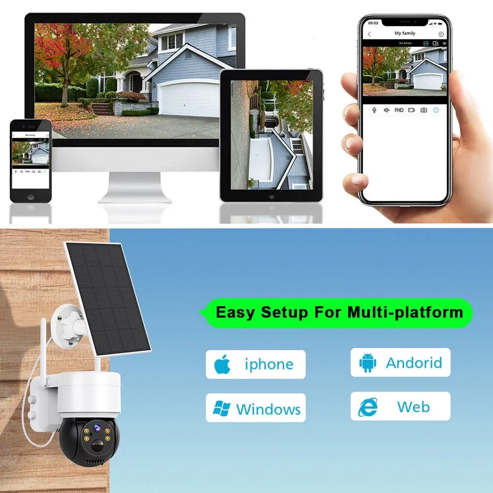 Solar Security Cameras Wireless Outdoor, 2K WiFi 360  Camera, Solar Powered Security Cameras with Spotlight & Siren,  Motion Detection, Color Night Vision, 2 Way Audio, 15000mAh Battery, Beisu