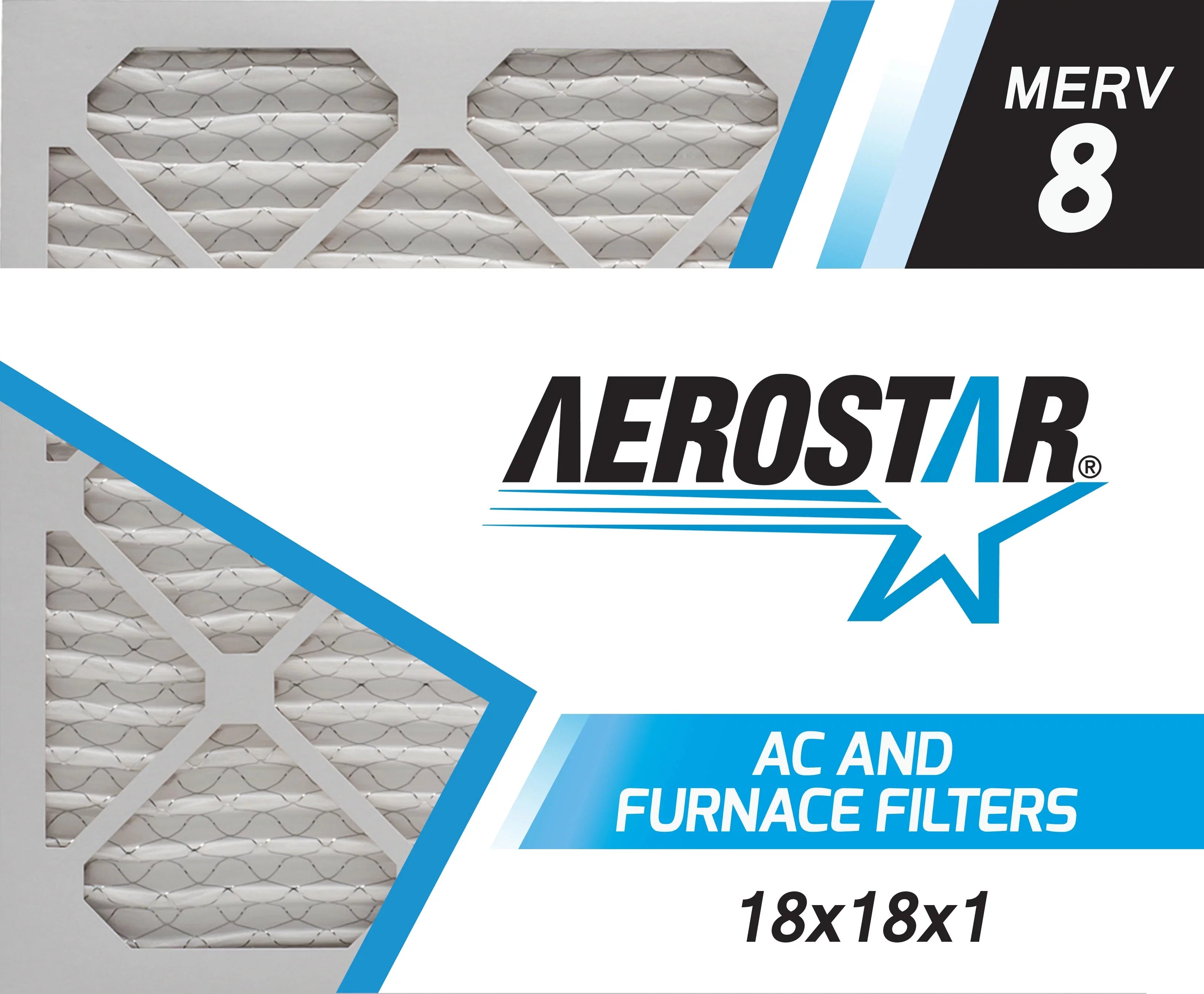 Aerostar 18x18x1   8, Pleated Air Filter, 18x18x1, Box of 4, Made in the