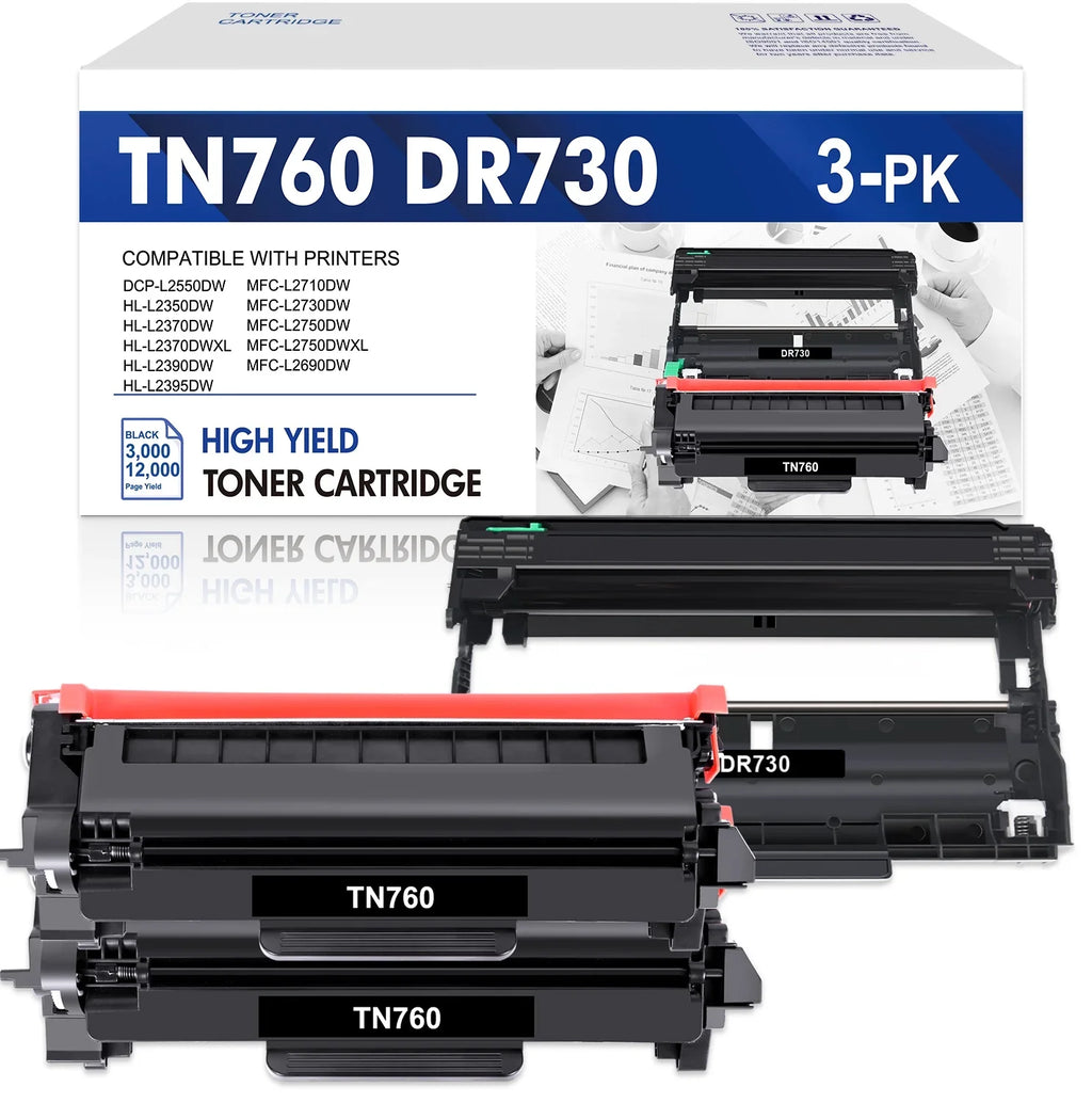 Toner Cartridge and  Drum Unit Set Compatible for Brother - - - - Printer (2x -760 Toner, 1x -730 Drum Unit )