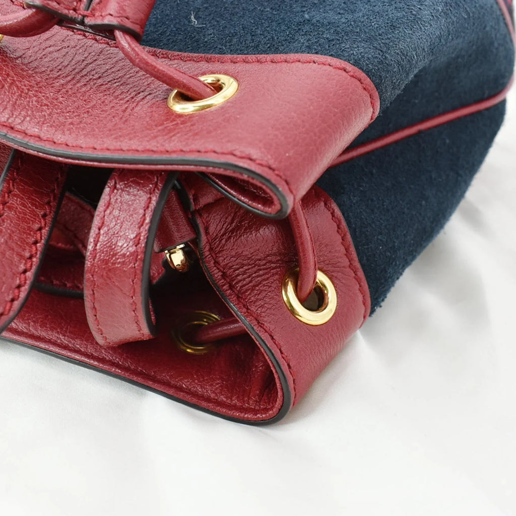 Pre-owned  Ophidia Mini Leather Trimmed Suede Bucket Bag Blue 550620