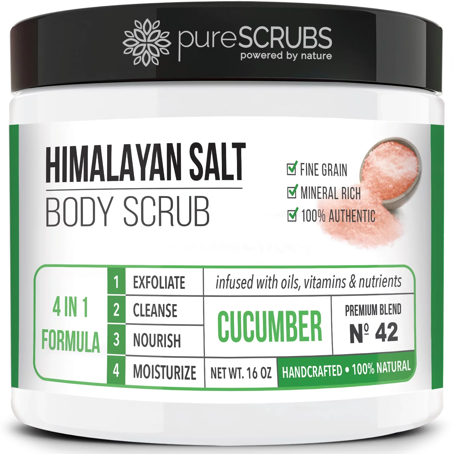 pureSCRUBS Premium Pink Himalayan Salt Body Scrub Set- Large 16oz    - Infused With Organic Essential Oils & Nutrients +  Wooden Spoon, Loofah & Mini Exfoliating Bar Soap