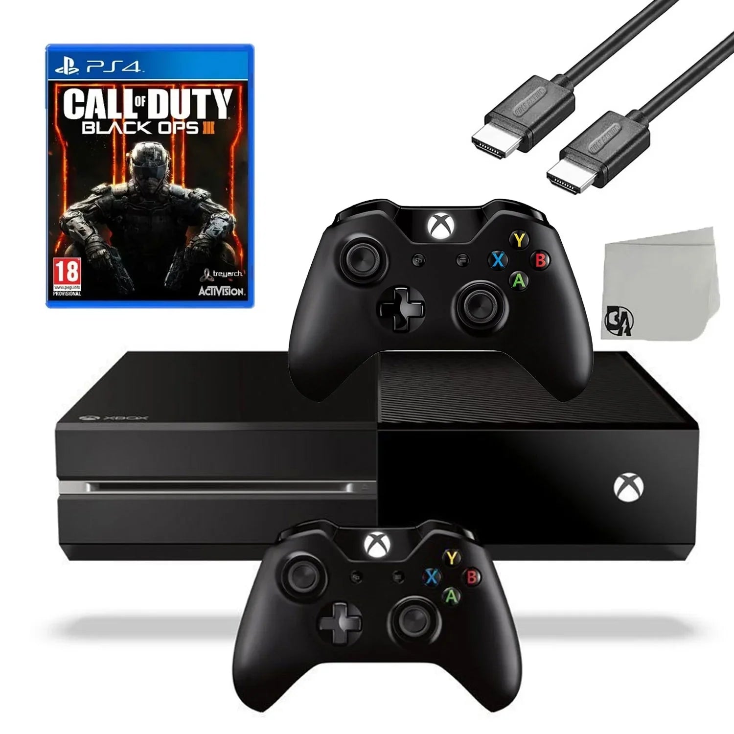 Microsoft Xbox One Original 500GB Gaming Console Black  Cable 2 Controller Included With Call Of Duty Black Ops 3 Game   Bundle Used
