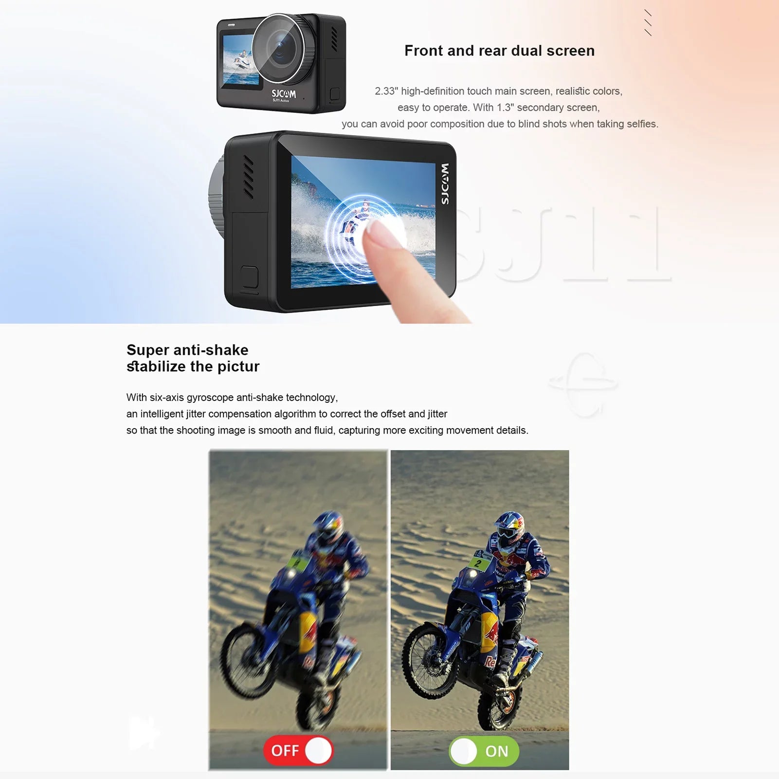 SJ11Active Mini Action Camera - 20MP, Waterproof, Anti-Shake, Dual Screen, Supports Live Streaming, Comes with Waterproof Case and Adapters