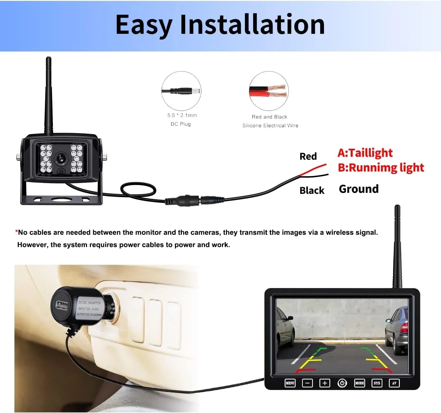 Wireless Digital Backup Camera Monitor System Kit 7''  1080P   Waterproof Rear View Camera for Truck/Semi-Trailer/Box Truck/-