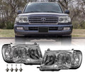 Headlights - Headlamps Set (Left + Right) Compatible with 1998-2005 Toyota Land Cruiser  100 (Euro Style with Clear Corner  Piece Design)