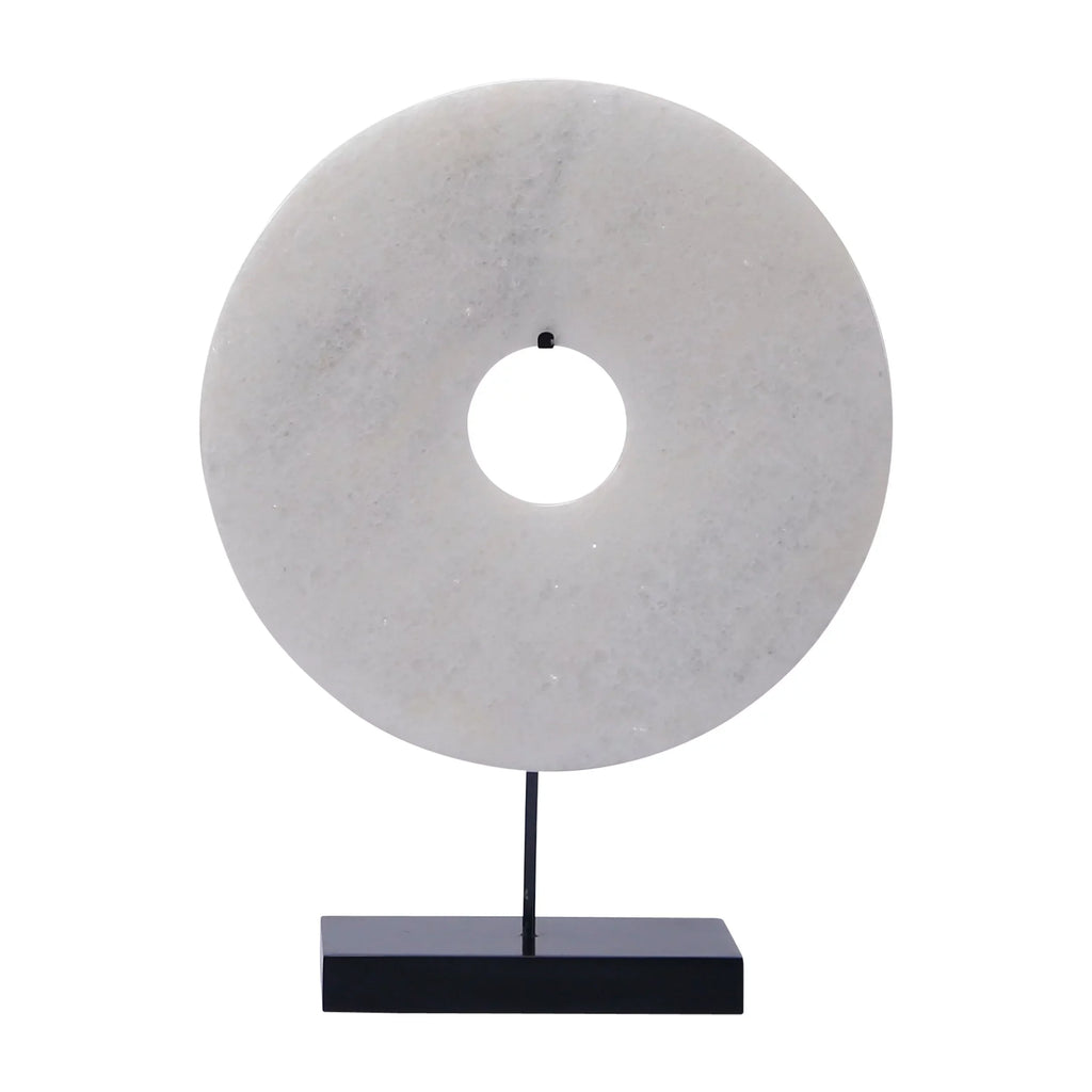 Artissance  Jade Disk Statue With Base, 16 Inch Tall, White - 16 inch