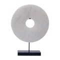 Artissance  Jade Disk Statue With Base, 16 Inch Tall, White - 16 inch