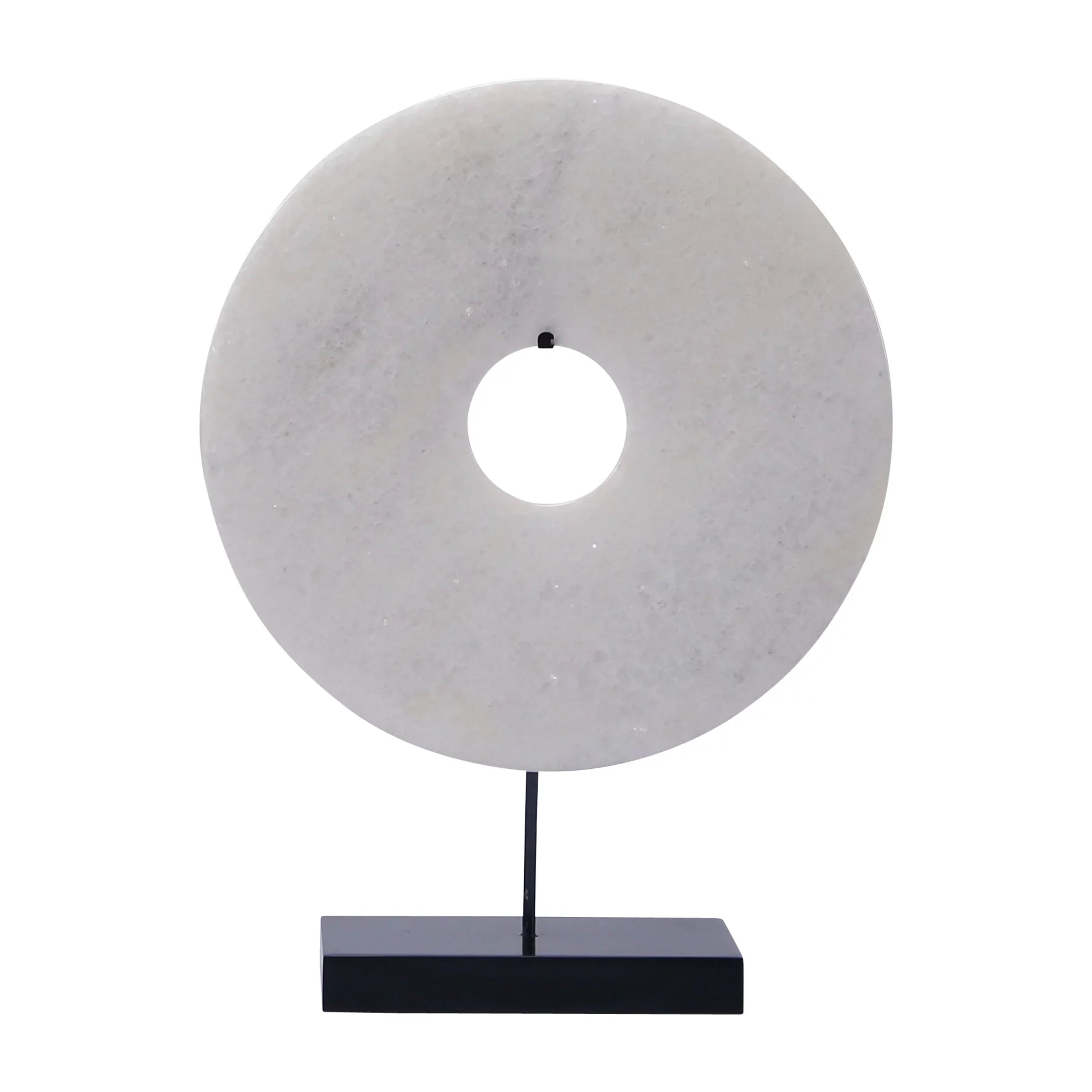 Artissance  Jade Disk Statue With Base, 16 Inch Tall, White - 16 inch