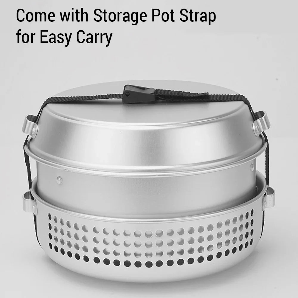 Htovila Camping Stove Kit, 10pcs Camping Pot Pan Stove Set for Cooking Backpacking, Portable Kitchenware for  Adventures