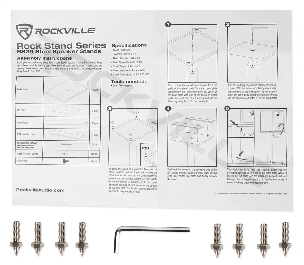 Pair Rockville  29" Steel Studio Monitor Recording Studio Stands in White