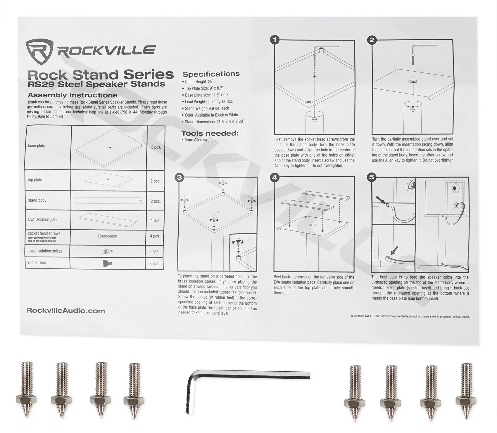 Pair Rockville  29" Steel Studio Monitor Recording Studio Stands in White