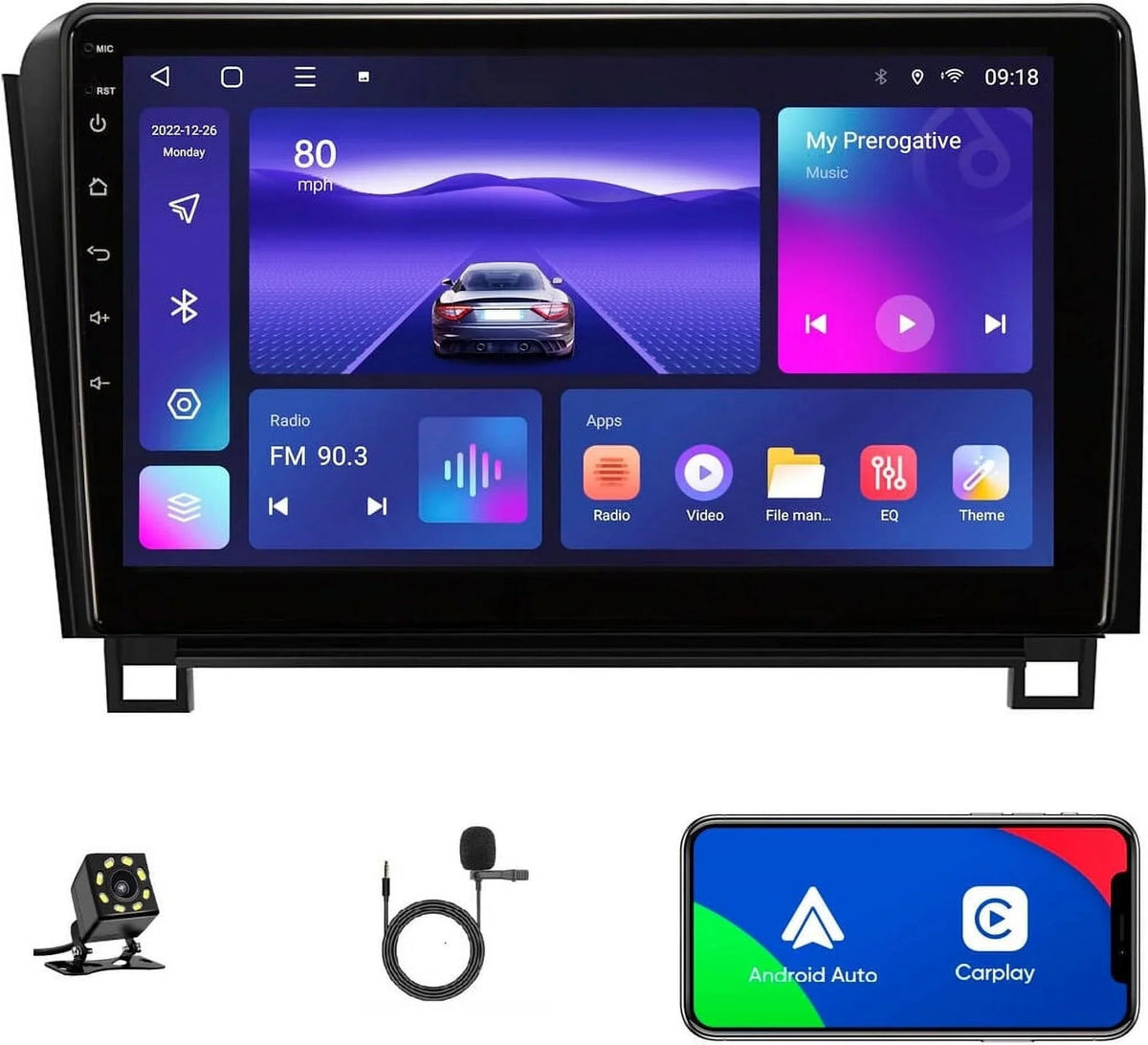 Android 12 Car Stereo Radio for Toyota Tundra (07-13) Sequoia (08-17), 4+32GB  Navigation 10.1 Inch  Touchscreen Carplay/Android Auto  + Camera
