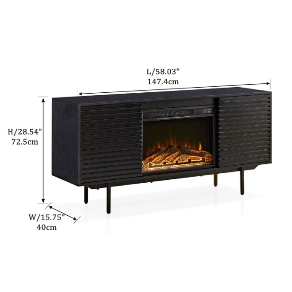 DeeHome  The whole cabinet is made of black oak board, the middle layer board on both sides of the cabinet can be adjusted, the furnace is embedded in the middle grid with the remote control