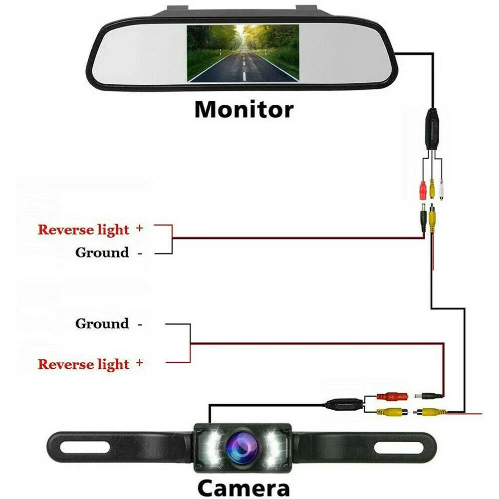 Car Backup Camera Kit 4.3" Mirror Monitor Waterproof License Plate Vehicle Rear View Camera with 7   Night Vision