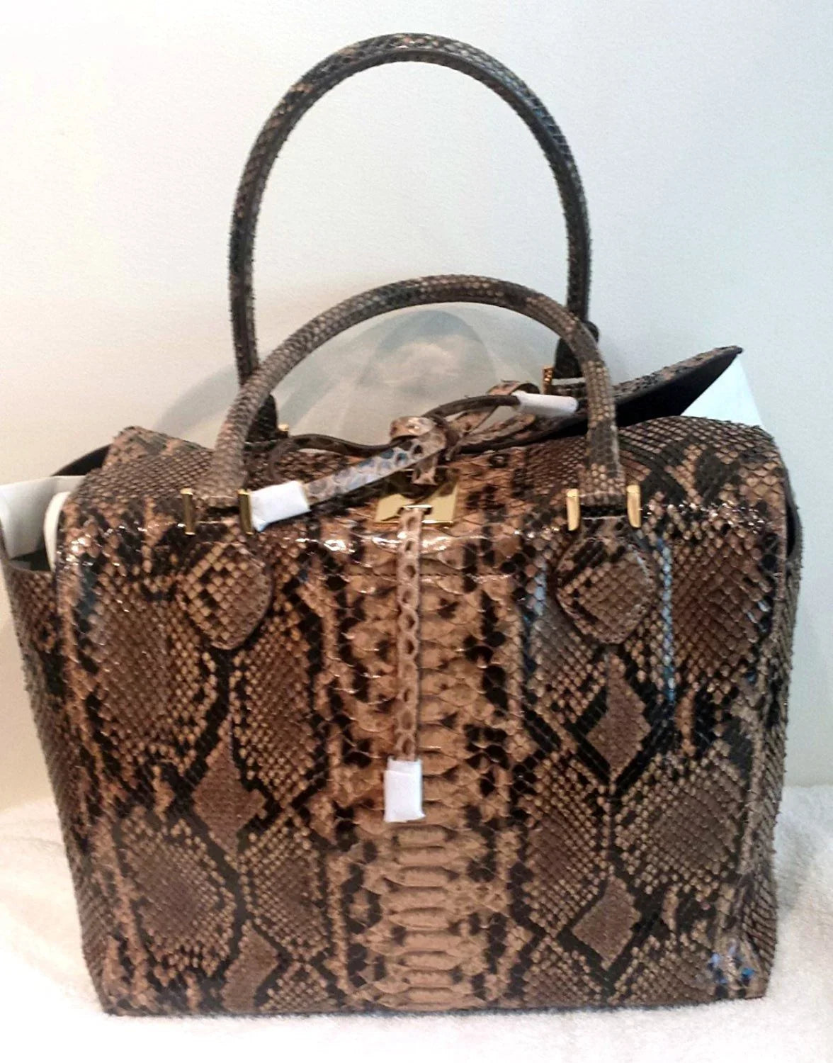 Michael Kors Collection Brown Large Miranda Python Tote Suntan