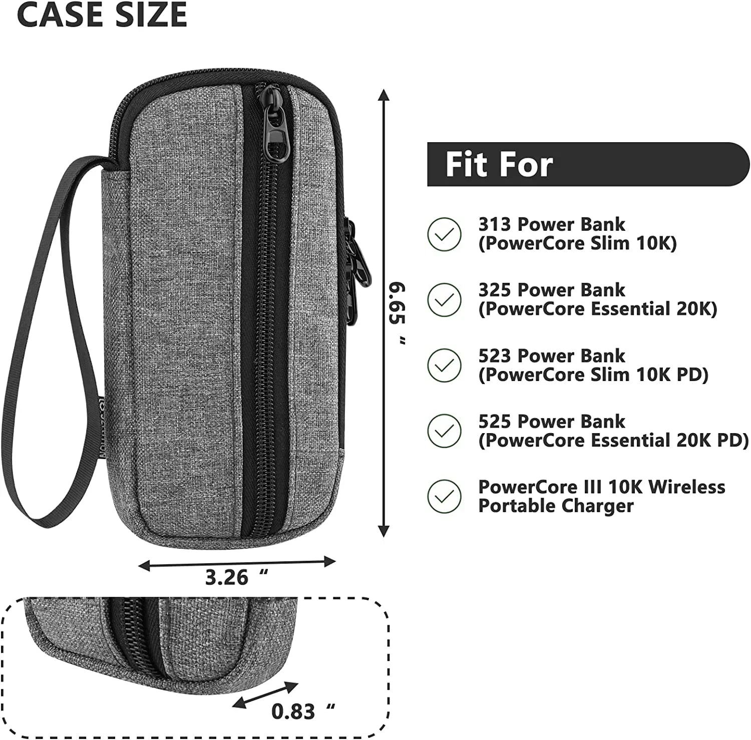 Travel Case for Anker Power Bank 313 (PowerCore Slim 10K), 325 (PowerCore Essential 20K), 523 (PowerCore 10K ), 525