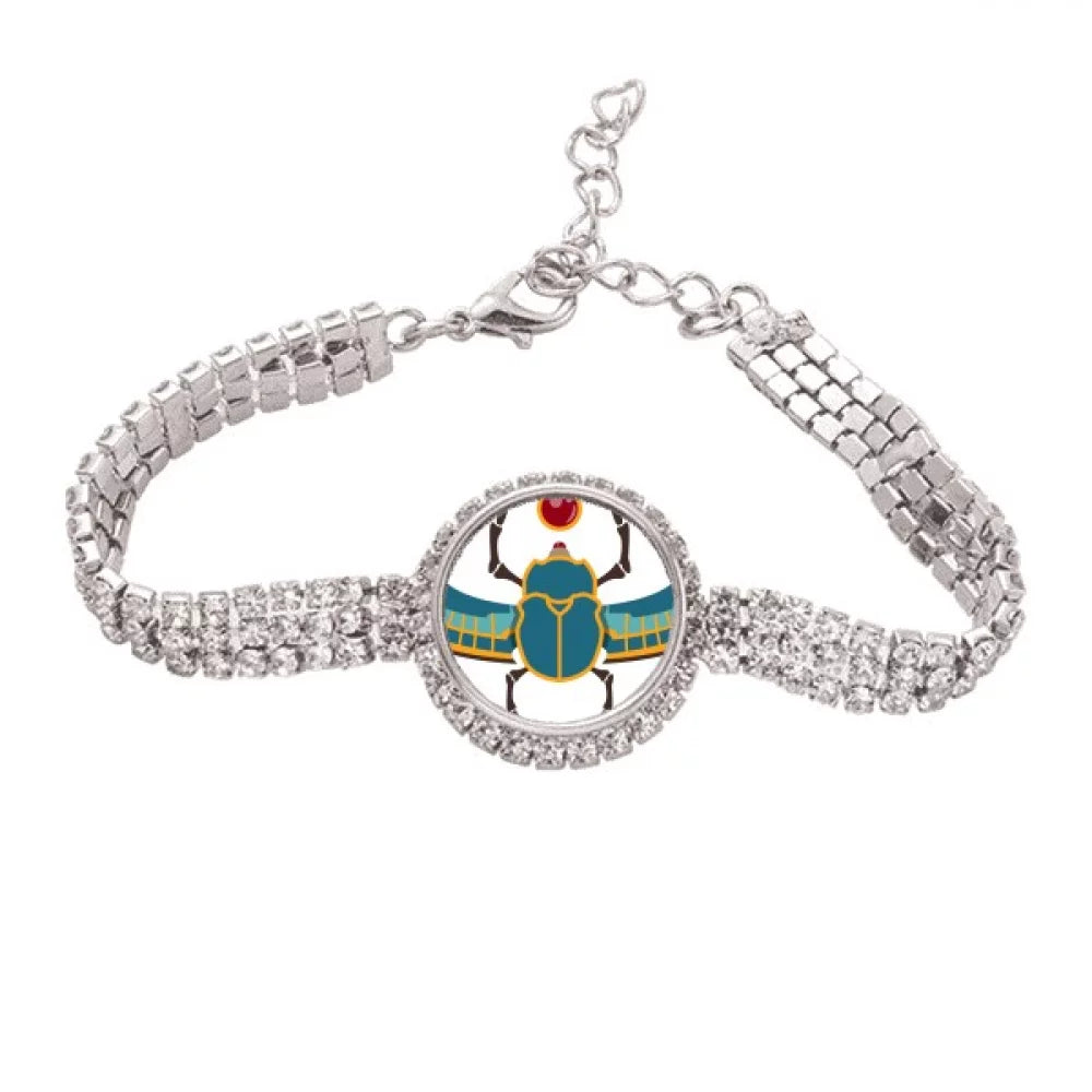 Egypt Red Yellow Blue Beetle Atonism Tennis Chain Anklet Bracelet Diamond Jewelry