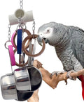 Durable Bird Parrots Pots and Bagel Toys, Pullable Stainless Steel Cup and Cardboard Ring Toys for Amazons Mini Macaws African Greys Cockatoos Eclectus