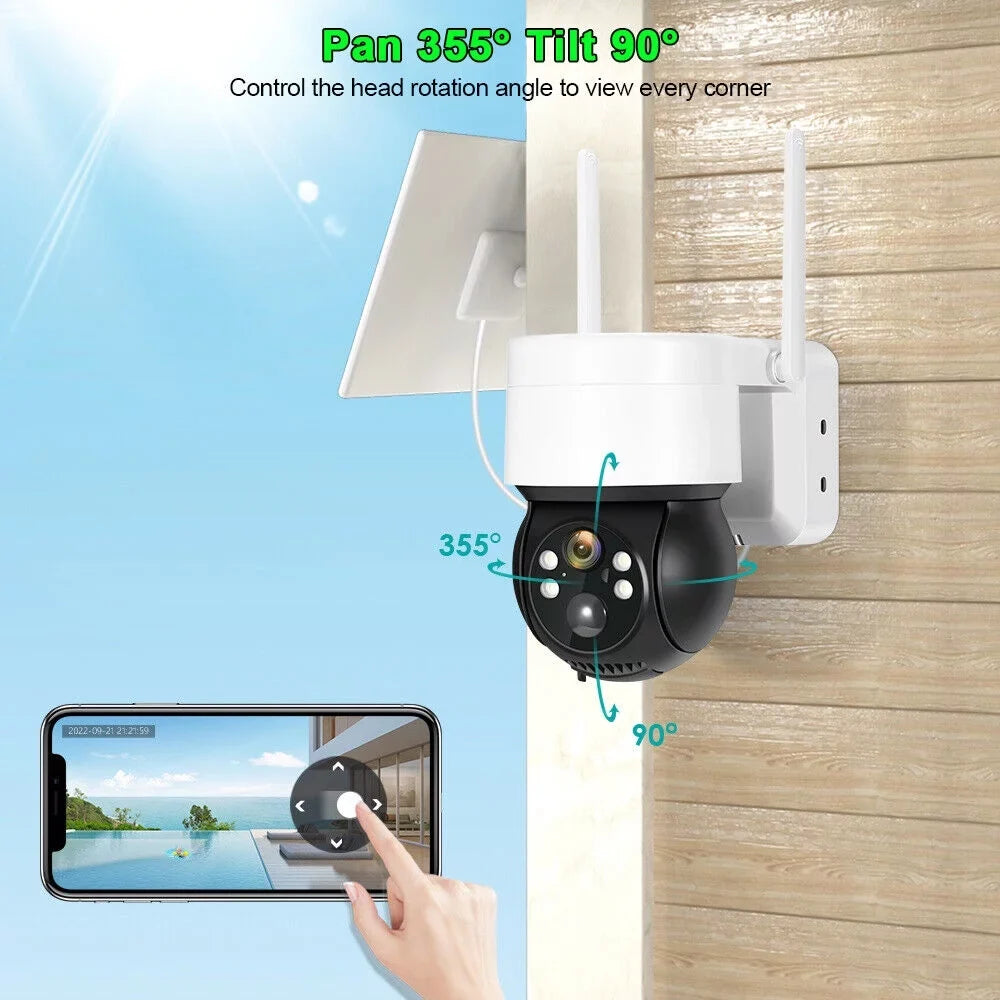 Solar Security Cameras Wireless Outdoor, 2K WiFi 360  Camera, Solar Powered Security Cameras with Spotlight & Siren,  Motion Detection, Color Night Vision, 2 Way Audio, 15000mAh Battery, Beisu
