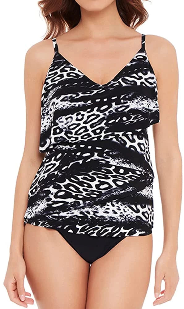 Magicsuit Womens Swimwear Slimming Chloe Tankini Top Soft Cup Bra Adjustable Strap Bathing Suit 12 Black/White