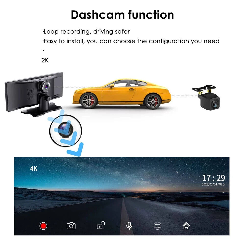 Paddsun   2K Wireless 10.26'' Touch Screen Dual Channel Wifi Car  Dash Camera Android Auto ".