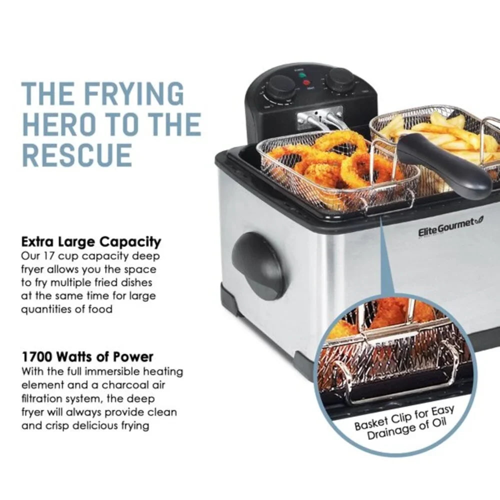 Elite Platinum 4Qt. Dual Deep Fryer with 3 baskets -401T