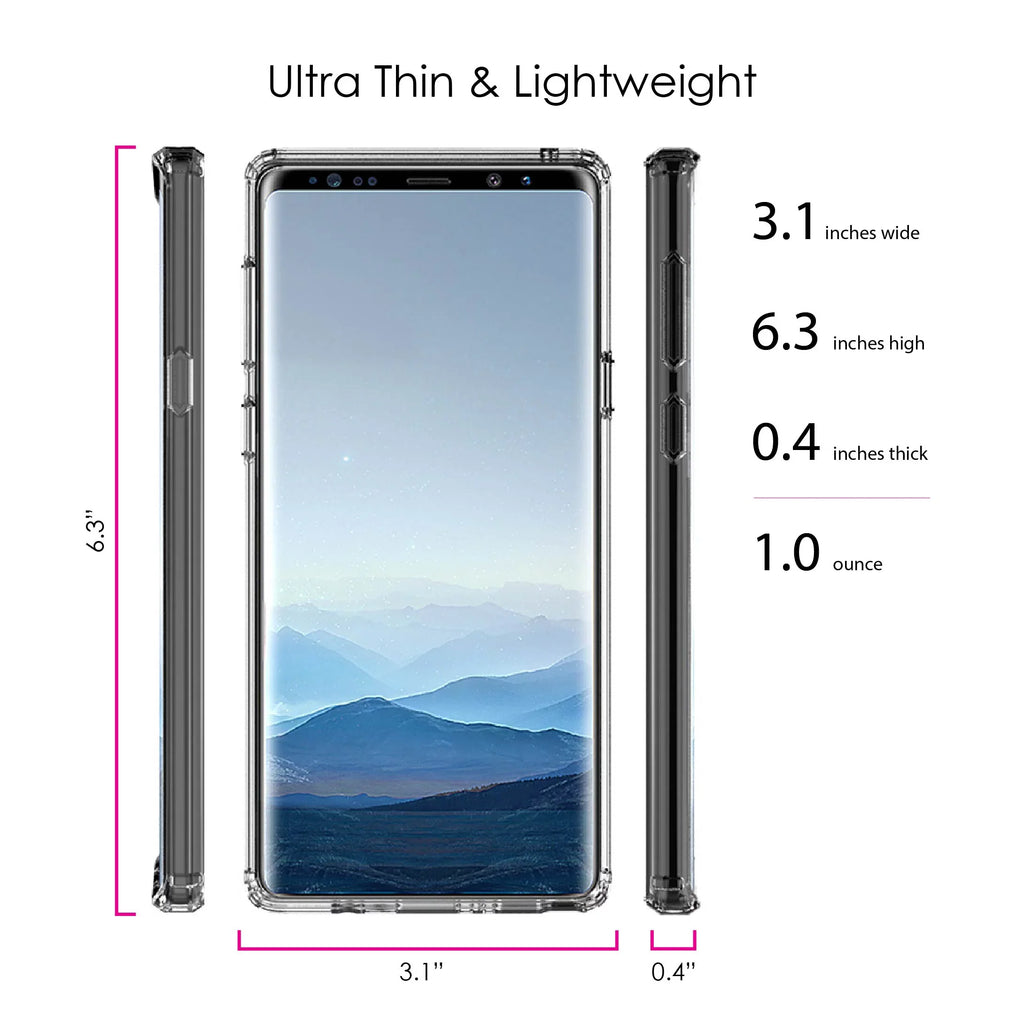 DistinctInk Clear Shockproof Hybrid Case for Samsung Galaxy Note 9 -  Bumper, Acrylic Back, Tempered Glass Screen Protector - Walk By Faith Not By Sign - Sneakers