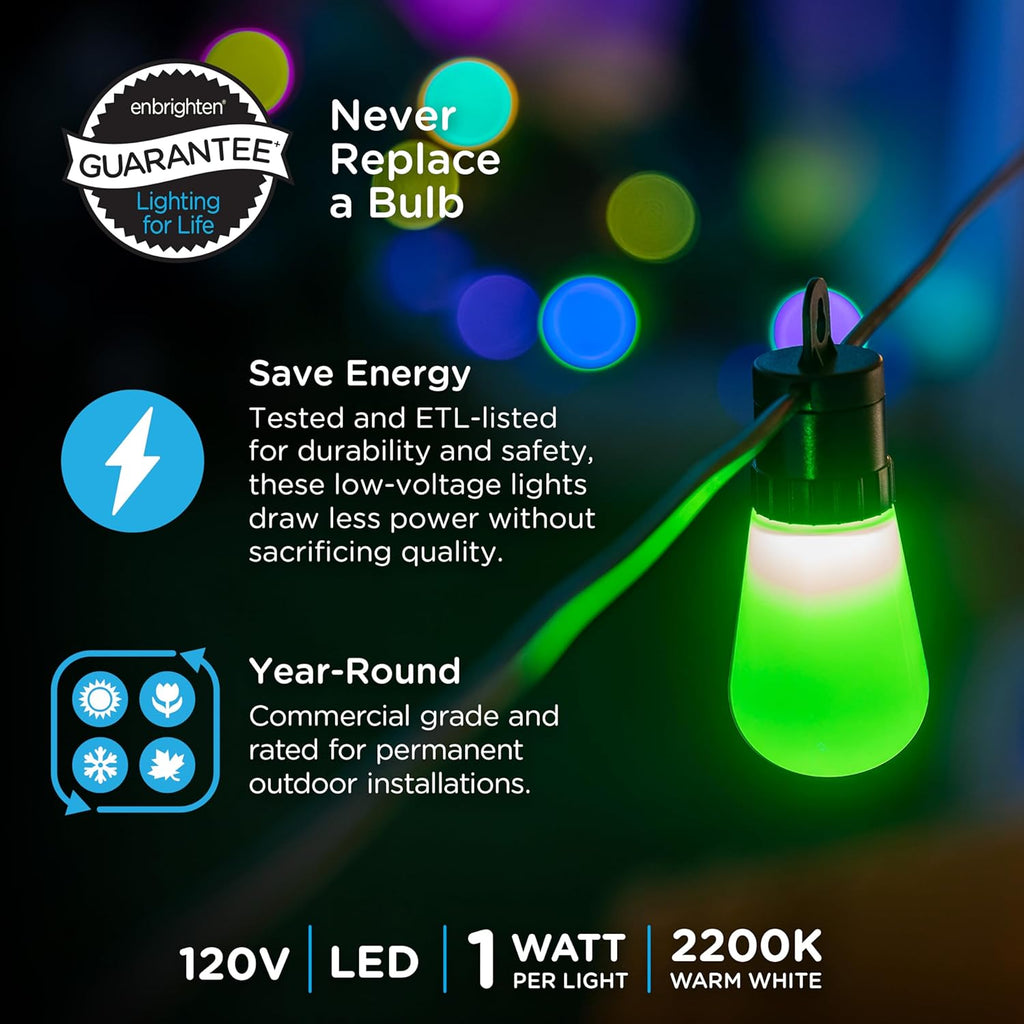 Smart Color Changing String Lights, 96 ft, 30 Lightweight   Patio Lights, Weatherproof, Customizable, Wi-Fi App Control, Dimmable Outdoor String Lights, 79617