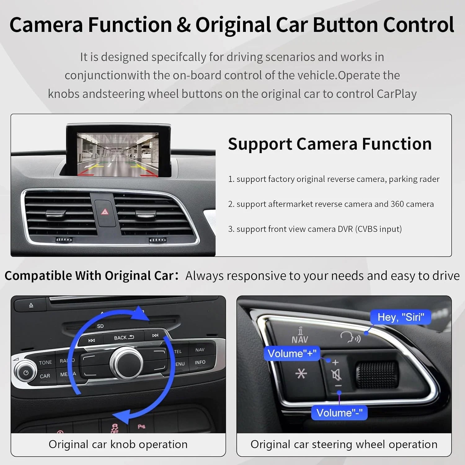 Road Top Wireless Carplay Retrofit Kit Decoder for Audi  2010-2016 Year with  3G System, fit for Audi  2016-2018 Year with , Support Android Auto, Mirrorlink, Reverse Camera