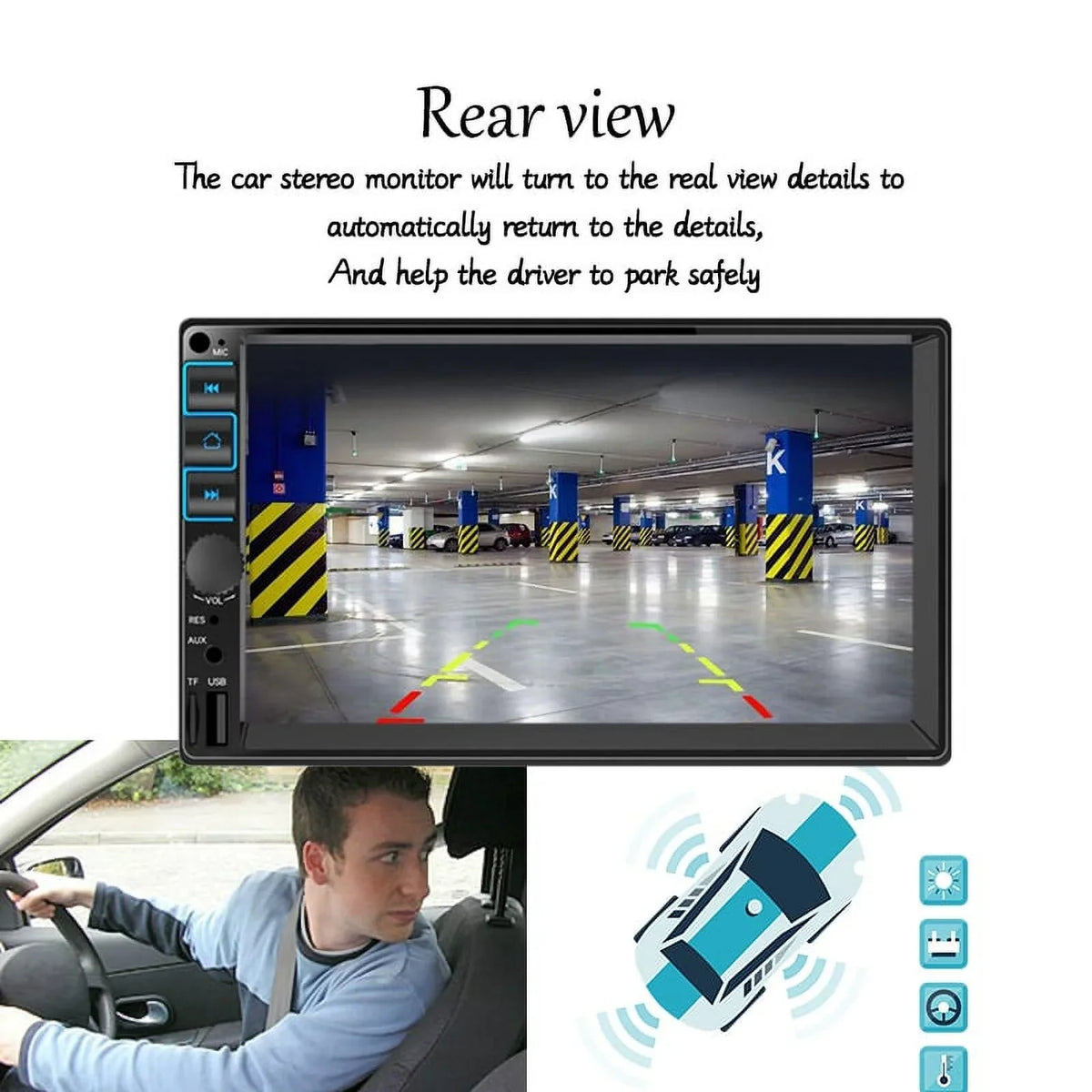 Car Radio 7'' 2 Din Stereo Receiver Bluetooth, Microphone, Mirror Link, Display, , Touch Screen Support Apple Carplay , Android Auto