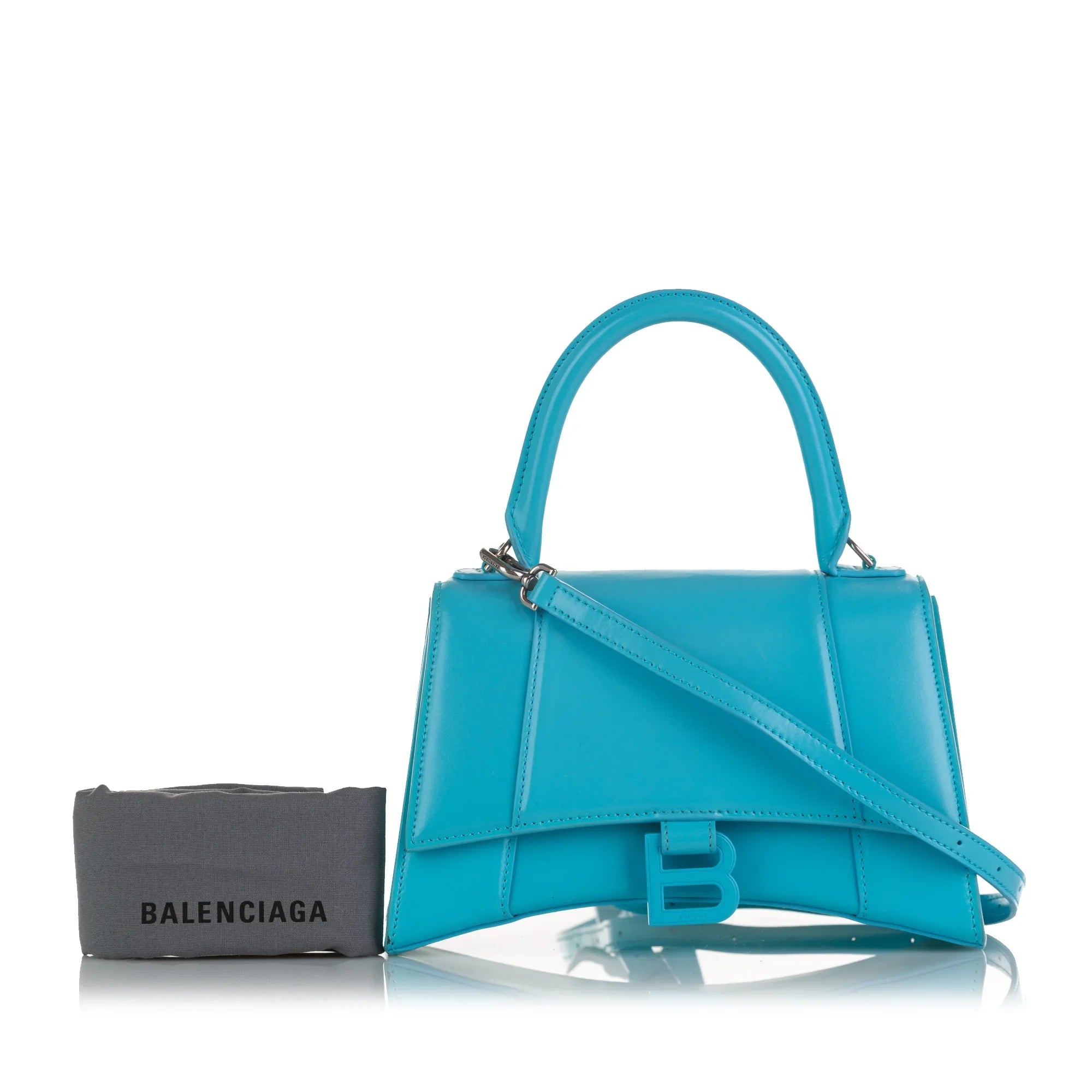 Pre-Owned Authenticated Balenciaga Hourglass  Satchel Calf Leather Blue Unisex (Good)