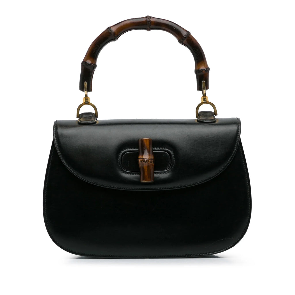 Pre-Owned Authenticated Gucci Bamboo Night Calf Leather Black Handbag Top HandleBag Unisex (Good)
