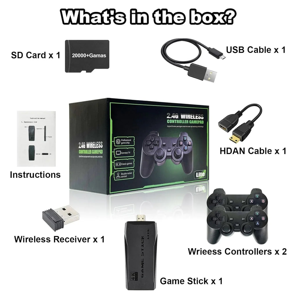 Retro Game Stick with Built-in 9 Emulators, Retro Gaming Console with 20,000+ Games,  Output and 2.4GHz Wireless Controller for  Plug and Play -  Classic Games