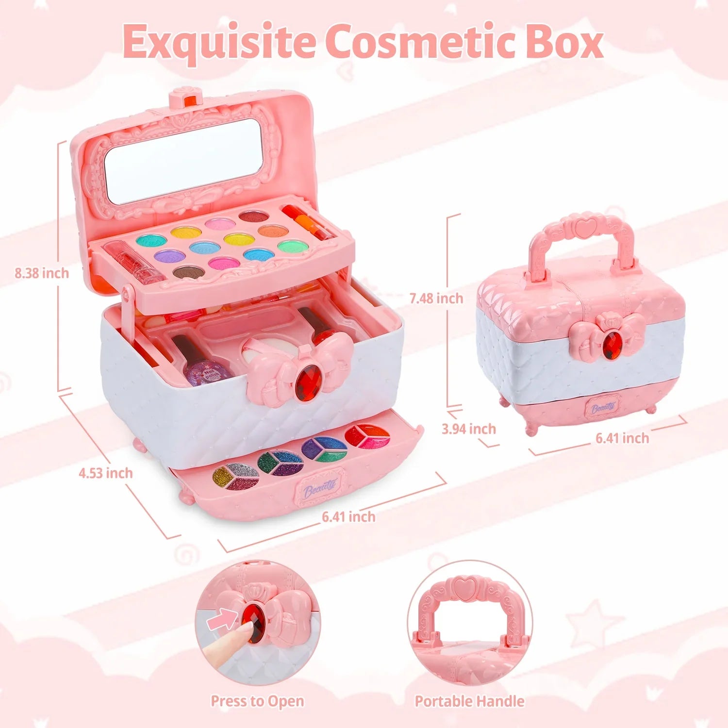 Kids Makeup Kit for Girl 42 Pcs Washable Toddler Makeup Kit, Girl Toys Real Cosmetic Makeup Set, Safe & Non-Toxic Frozen Makeup Set for 3-12 Year Old Kids Christmas & Birthday Gift (Pink)