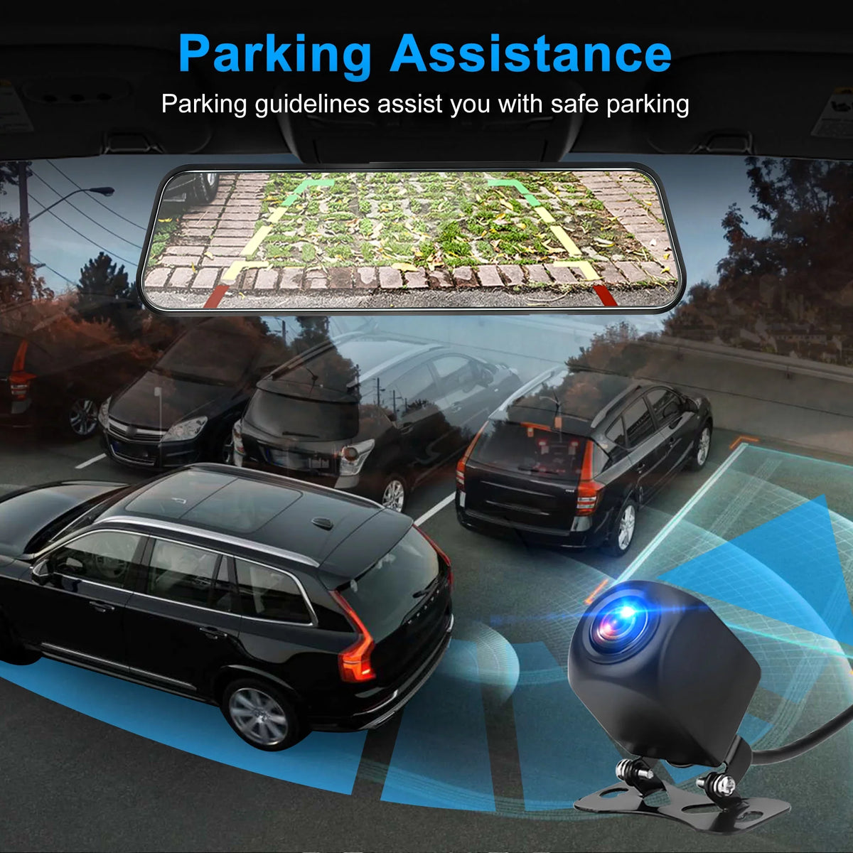 Car Rear View Mirror Camera,  1080P Dash Cam Backup Camera, Dual Driving Recorder with Night Vision, -Sensor,  Touch Screen