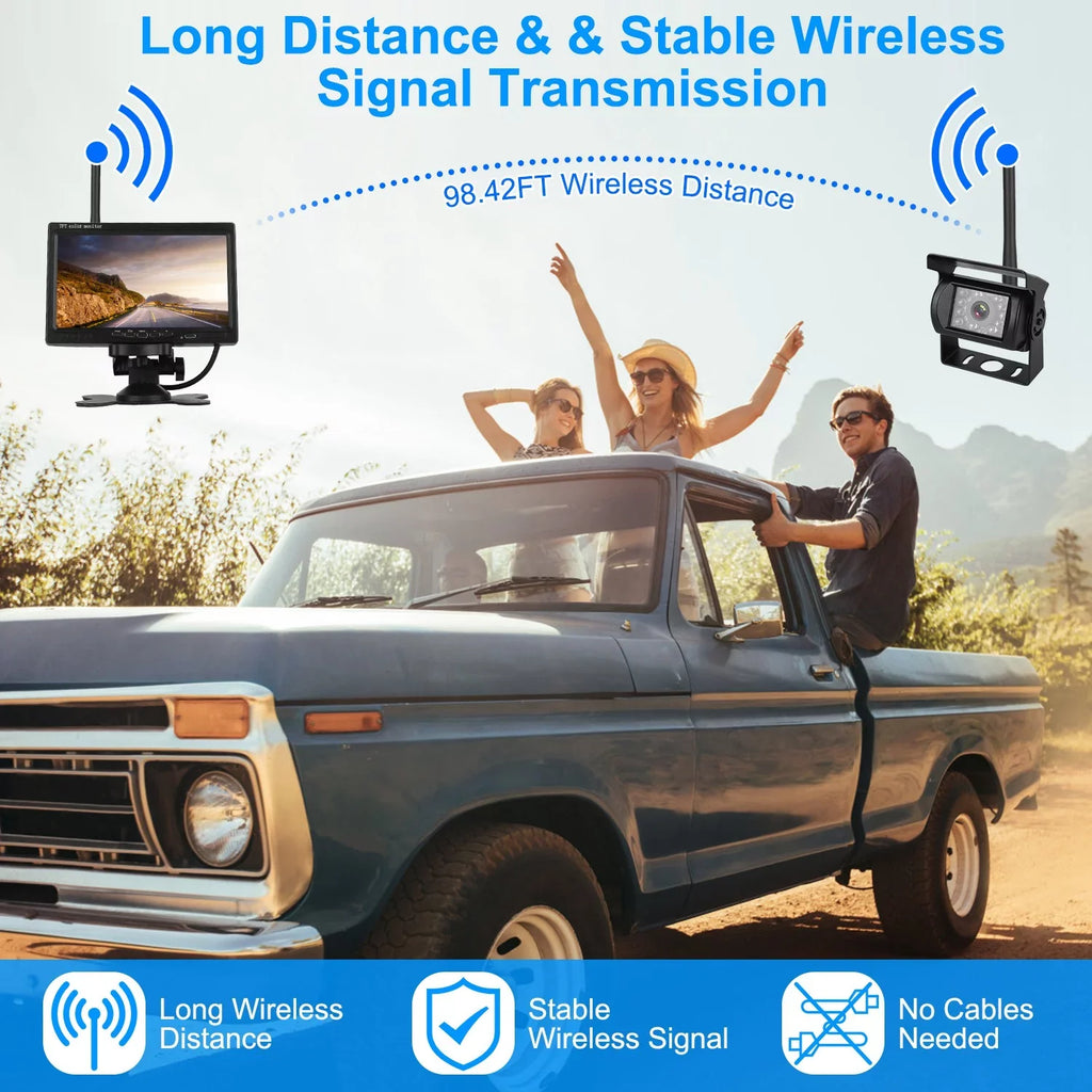Wireless Backup Camera, Monitor Reverse Camera, Car Rearview Parking Reverse System,  Waterproof Car Parking Reverse System with 7In Screen Night Vision 2.4G Stable Signal for Car Trunk Van