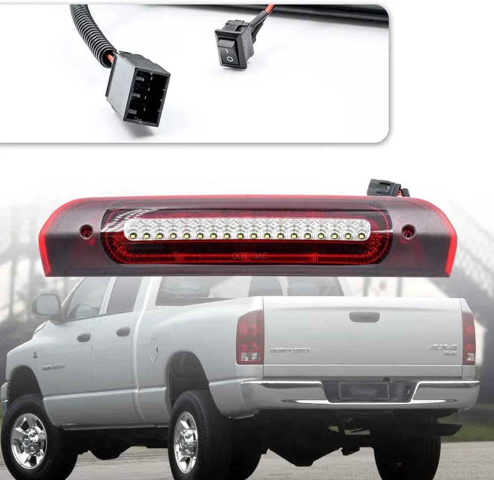 Led Third Brake Light Replacement for 2002-2009 Dodge  1500 2500 3500 Red  Strobe 3rd Brake Light White Reverse Cargo Light Kit Euro Clear Lens  Rear Tail Brake Lamp Assembly