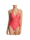 Ella Moss Womens Crafty Halter Crochet One-Piece Swimsuit Red