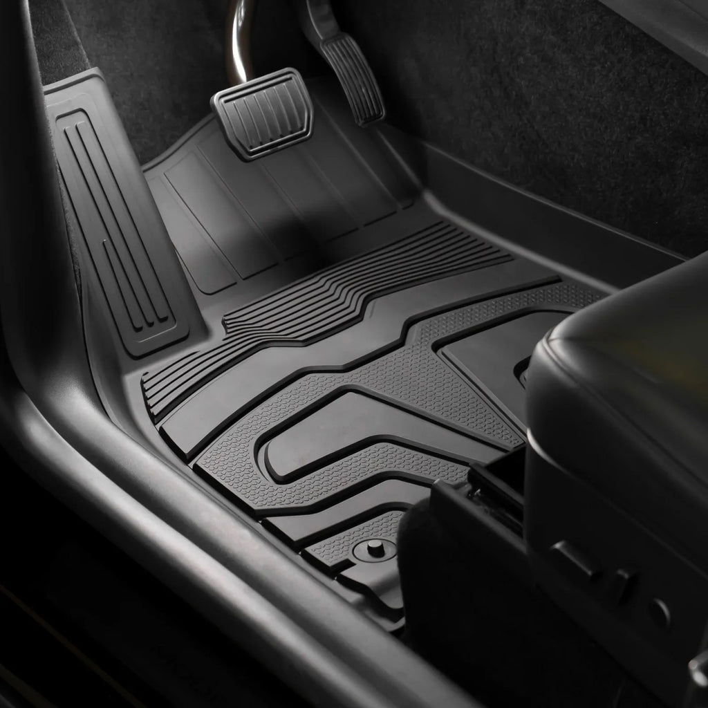 Ikon Motorsports 3D  Floor Mats + Trunk Mat Compatible with 2020-2023 Tesla Model , All Weather Floor Liners, Front & 2nd Row Full Set Custom Protection Heavy Duty Rear Tray Cargo Mats, Black