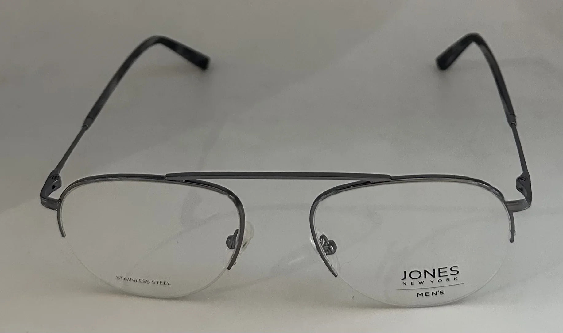 Jones New York Mens Gunmetal Rimless Metal Eyewear Aviator Frame. . 53mm