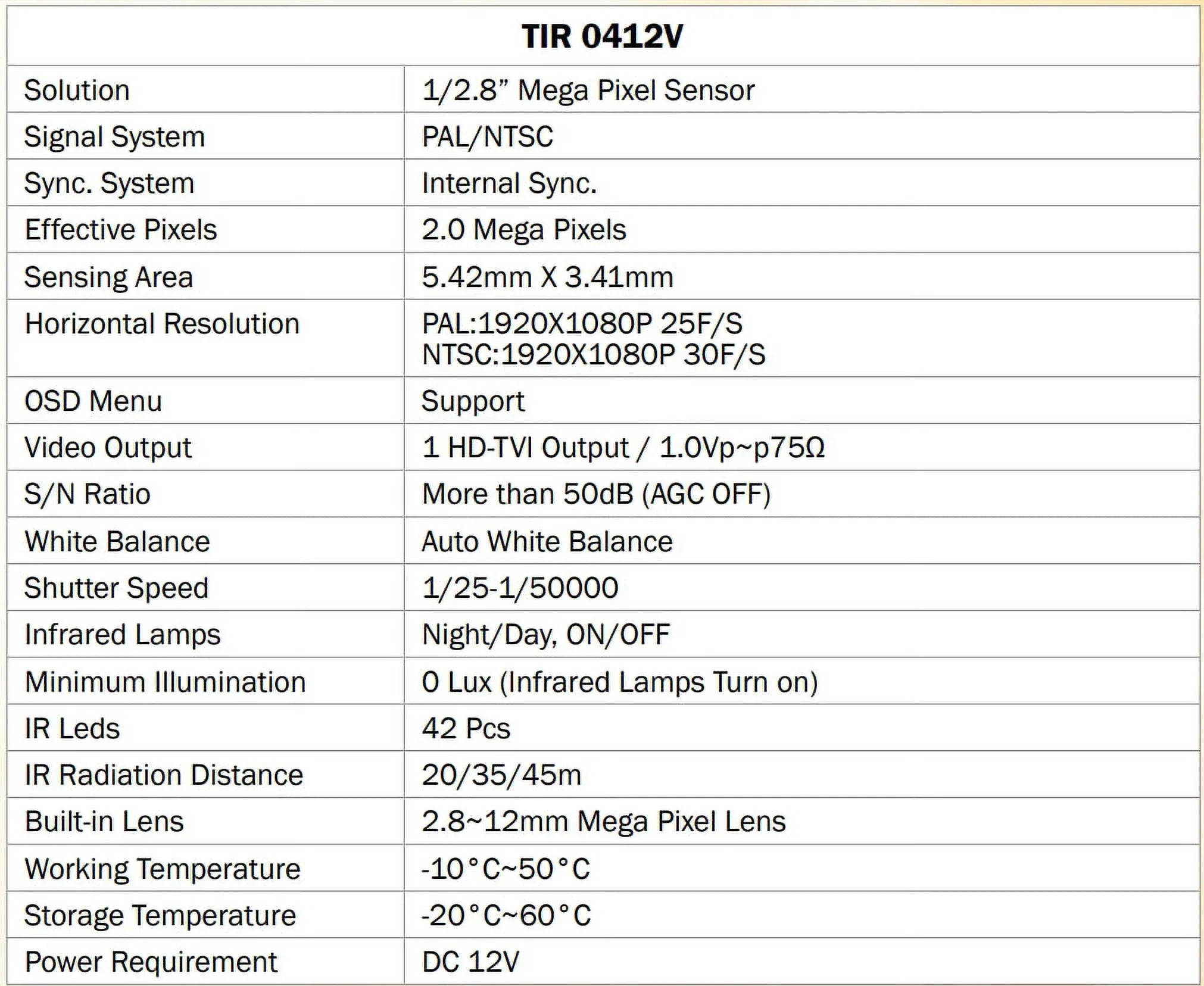 Eyemax -0412V- - 2MP Outdoor Bullet Camera, 2.8-12mm, 42   12V