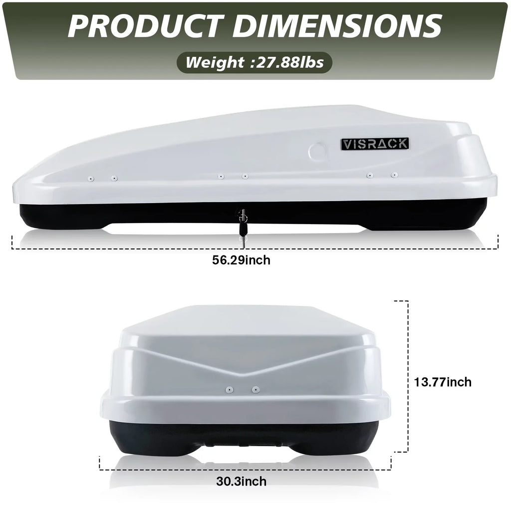 Large Rooftop Cargo Carrier Hard Shell Rooftop Cargo Box with Double Locks, 13 ft³ Waterproof Cargo Box for  Rooftop 56.3"  x 30.3"  x 13.8" , White