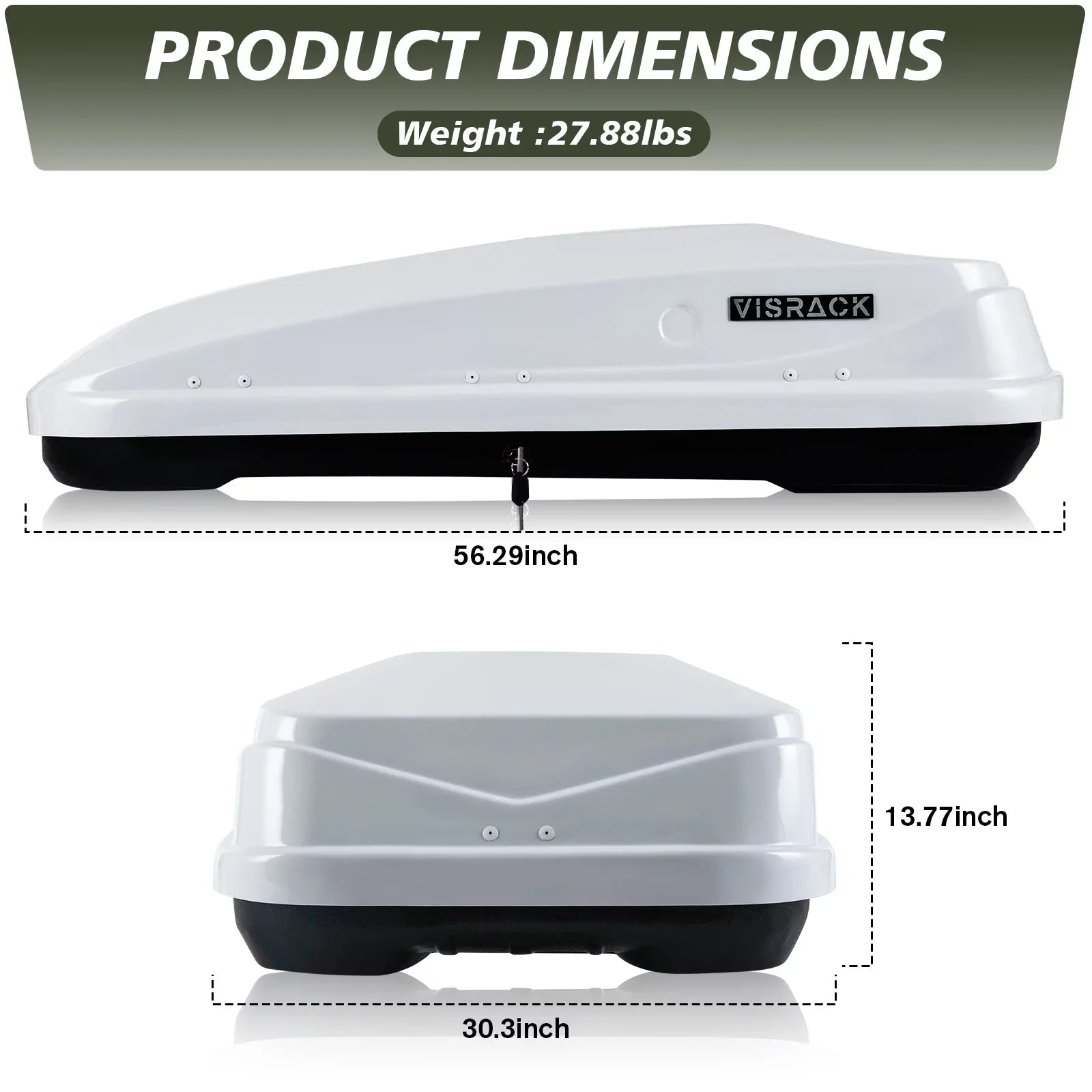 Large Rooftop Cargo Carrier Hard Shell Rooftop Cargo Box with Double Locks, 13 ft³ Waterproof Cargo Box for  Rooftop 56.3"  x 30.3"  x 13.8" , White