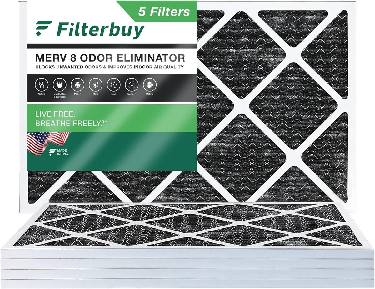 Filterbuy 14x25x1  8 Odor Eliminator Pleated   Furnace Air Filters with Activated Carbon (5-Pack)
